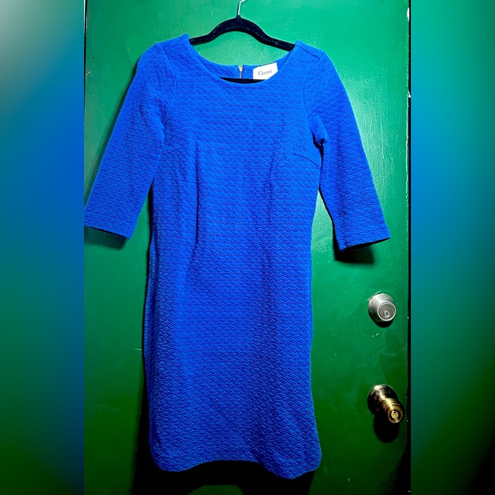 Ganni blue 3/4 sleeve sheath dress